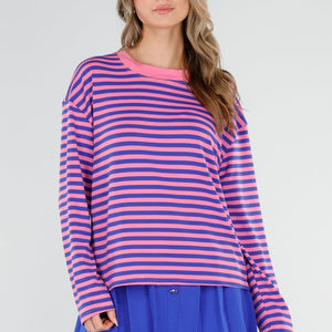 NEW110226 Roze en Blauwe Gestreepte Longsleeve