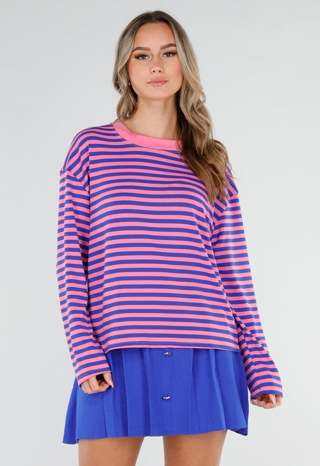 NEW110226 Roze en Blauwe Gestreepte Longsleeve