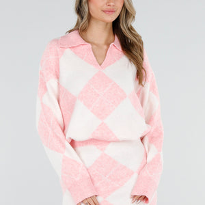 NEW110226 Roze Gebreide Two Piece Set