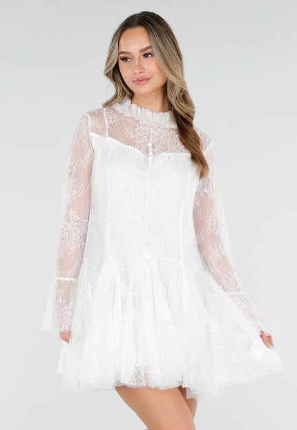 NEW110226 Wit Kort Kanten Jurkje