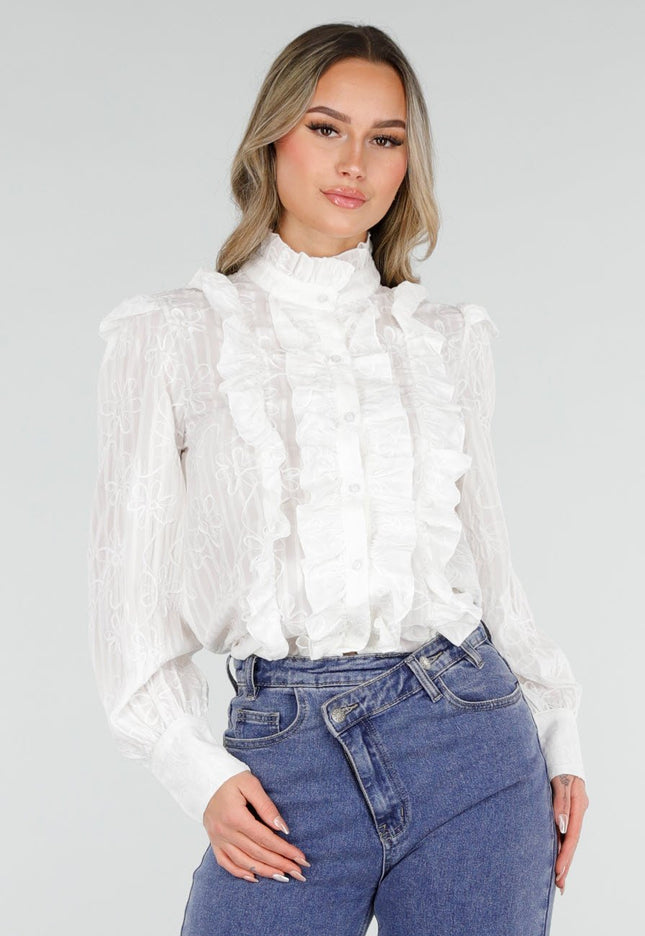 NEW110226 Witte Blouse met Ruches