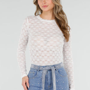 NEW110226 Witte Mesh Body met Lange Mouwen