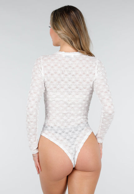 NEW110226 Witte Mesh Body met Lange Mouwen