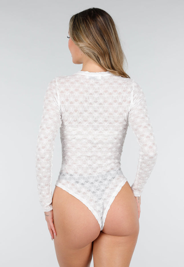 NEW110226 Witte Mesh Body met Lange Mouwen