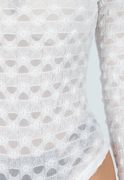 NEW110226 Witte Mesh Body met Lange Mouwen