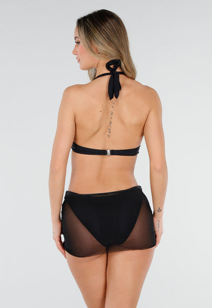 NEW110226 Zwarte Bikini met Halter Top en Rokje
