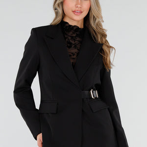 NEW110226 Zwarte Blazer met Gesp Ceintuur