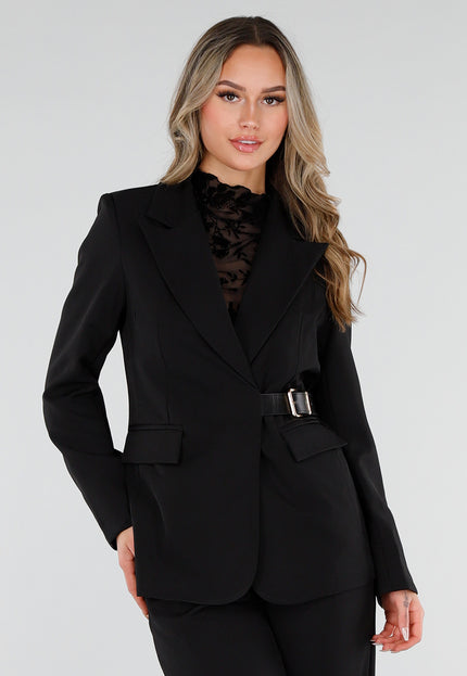 NEW110226 Zwarte Blazer met Gesp Ceintuur