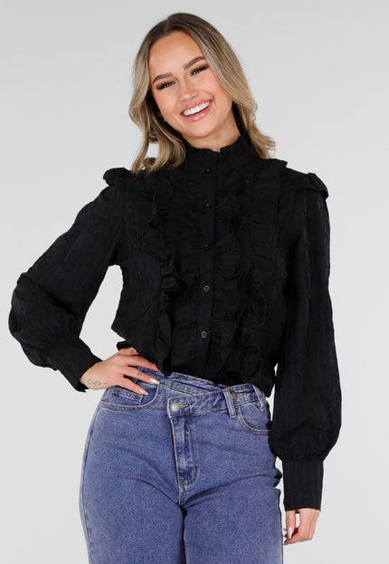 NEW110226 Zwarte Blouse met Ruches
