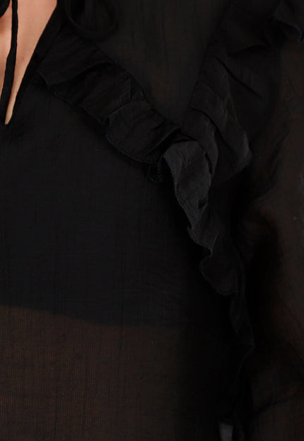 NEW110226 Zwarte Chiffon Blouse met Ruches
