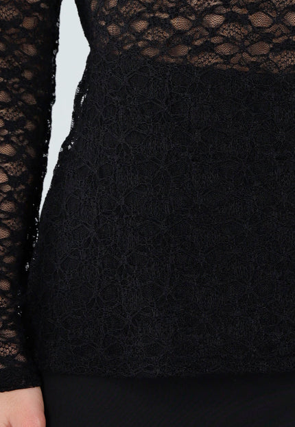 NEW110226 Zwarte Kanten Top met Lange Mouwen