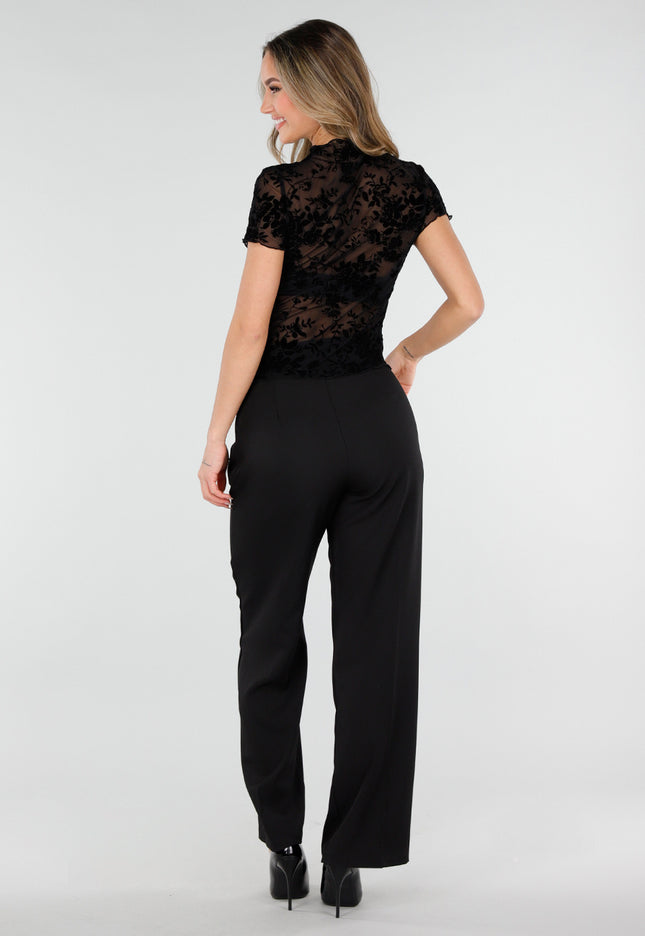 NEW110226 Zwarte Mesh Top met Bloempatroon