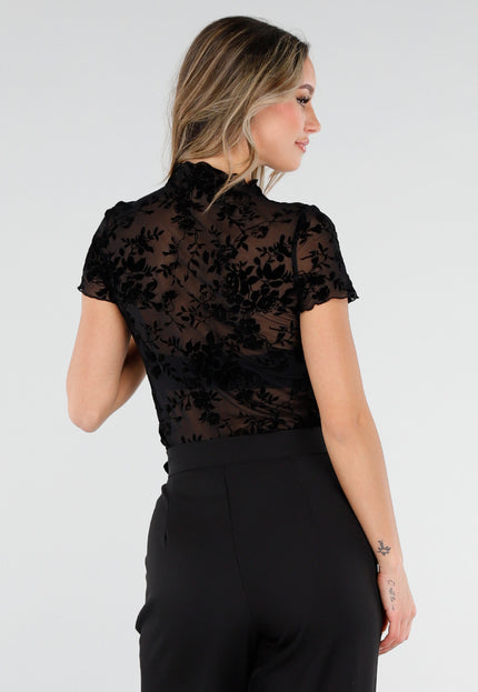 NEW110226 Zwarte Mesh Top met Bloempatroon