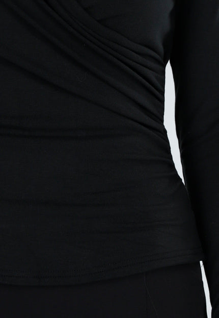 NEW110226 Zwarte Overslag Top met Lange Mouwen