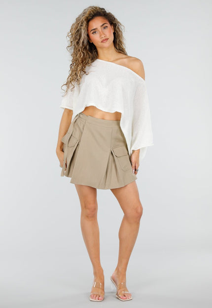 NEW110326 Beige Cargo Skort