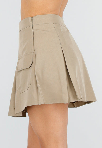 NEW110326 Beige Cargo Skort