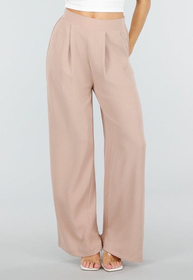 NEW110326 Beige Linnenlook Petite Pantalon