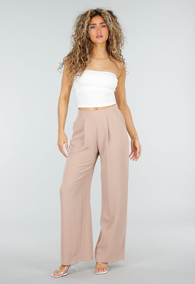 NEW110326 Beige Linnenlook Petite Pantalon