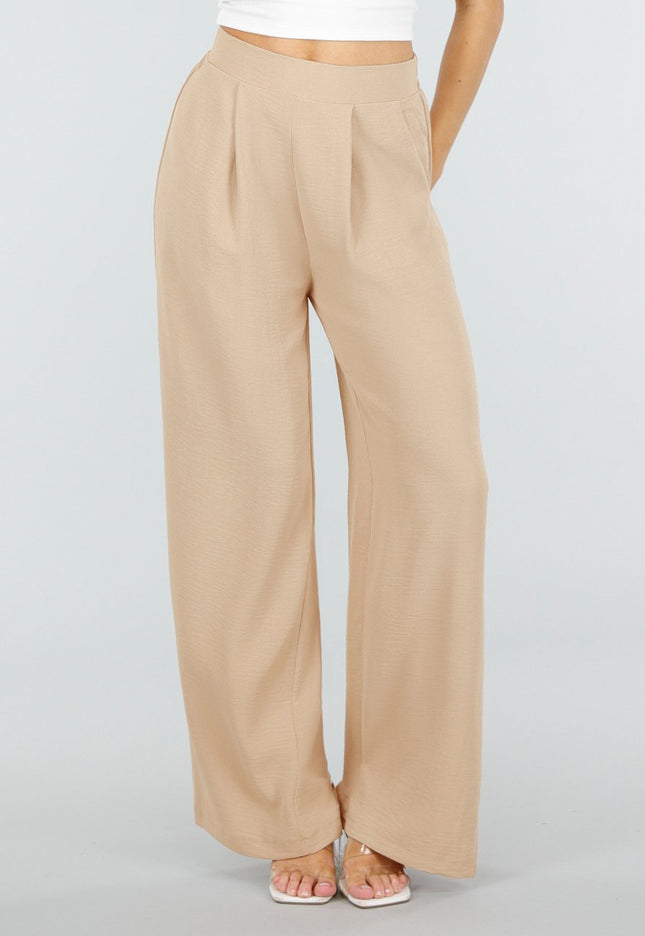 NEW110326 Beige Linnenlook Petite Pantalon