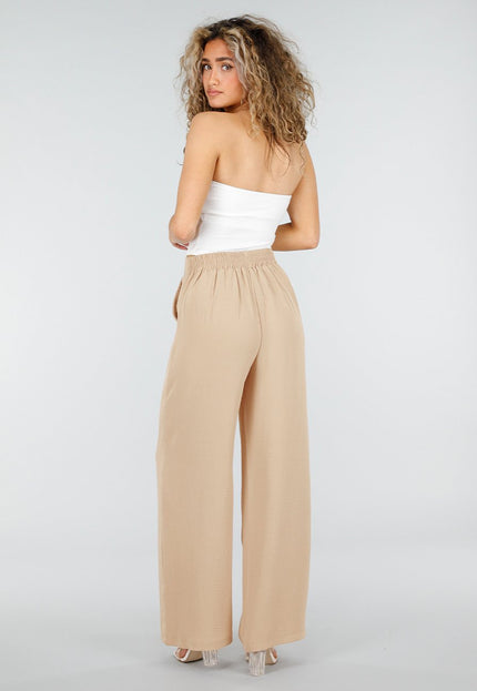 NEW110326 Beige Linnenlook Petite Pantalon