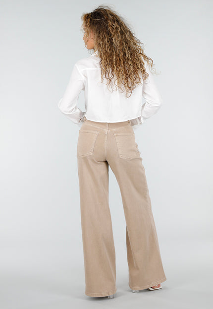 NEW110326 Beige Wide Leg Broek met Studs