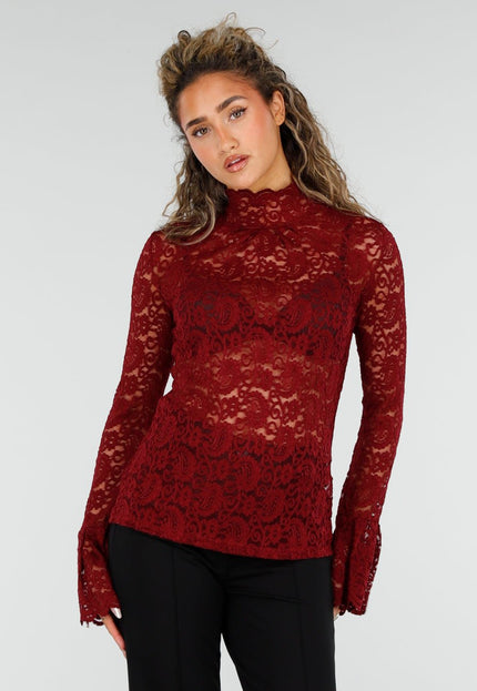 NEW110326 Bordeauxrode Kanten Top met Stretch