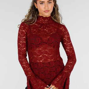 NEW110326 Bordeauxrode Kanten Top met Stretch