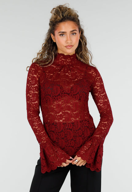 NEW110326 Bordeauxrode Kanten Top met Stretch