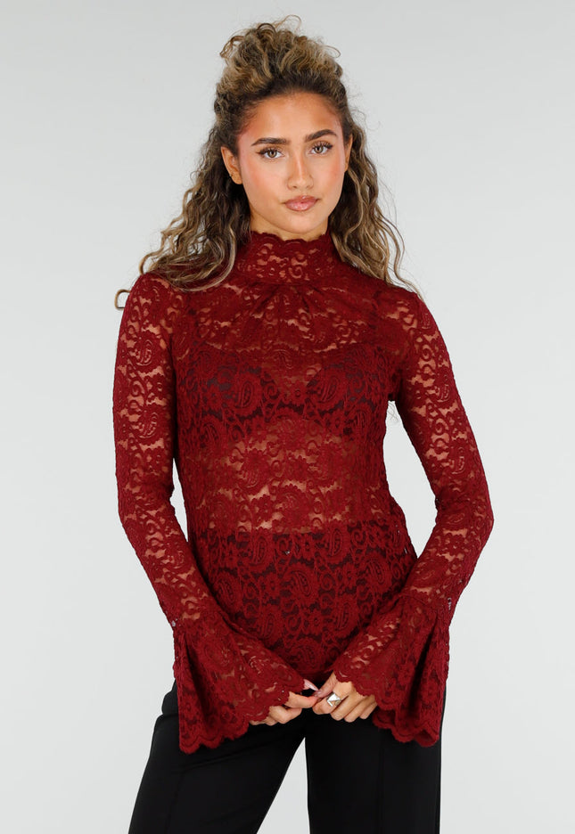 NEW110326 Bordeauxrode Kanten Top met Stretch