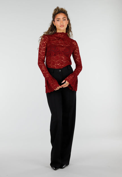 NEW110326 Bordeauxrode Kanten Top met Stretch