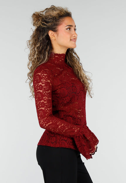 NEW110326 Bordeauxrode Kanten Top met Stretch