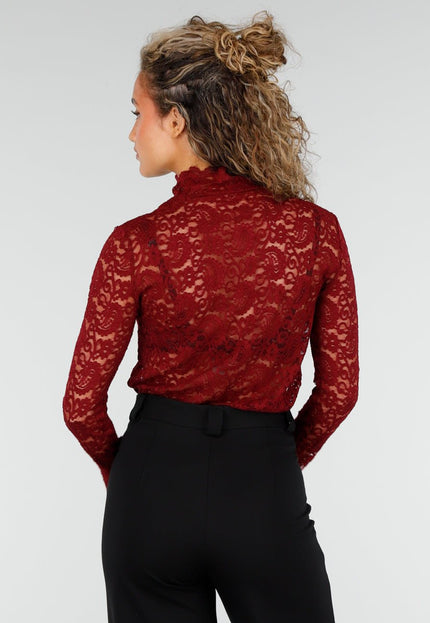 NEW110326 Bordeauxrode Kanten Top met Stretch