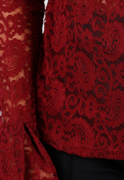 NEW110326 Bordeauxrode Kanten Top met Stretch