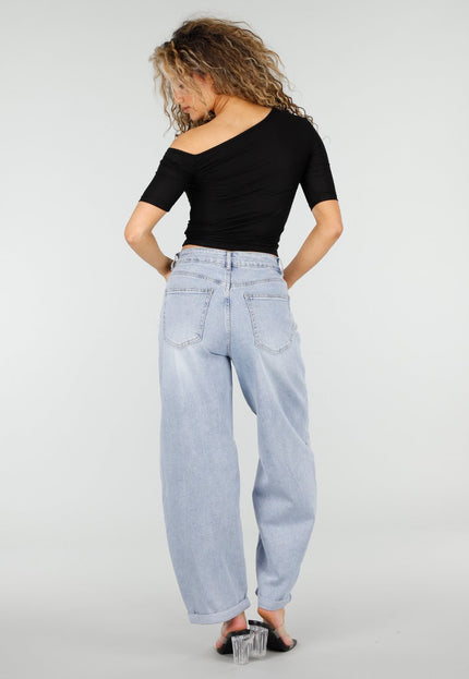 NEW110326 Cropped Zwarte One Shoulder Top
