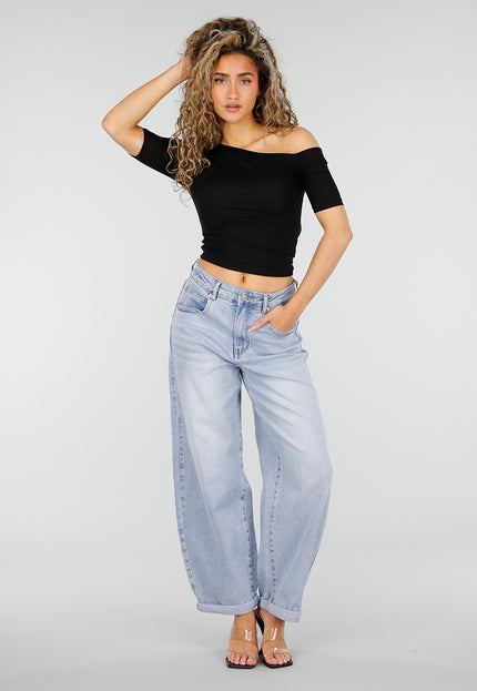 NEW110326 Cropped Zwarte One Shoulder Top