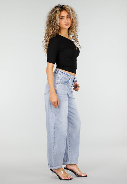 NEW110326 Cropped Zwarte One Shoulder Top