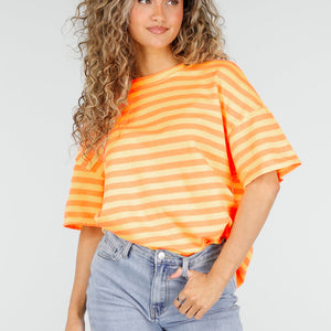 NEW110326 Geel Oranje Gestreept T-shirt