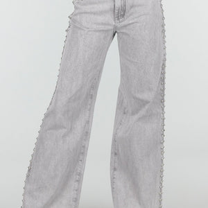 NEW110326 Grijze Wide Leg Jeans met Stud Details