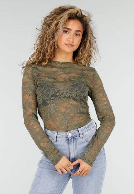 NEW110326 Groene Kanten Top met Lange Mouwen