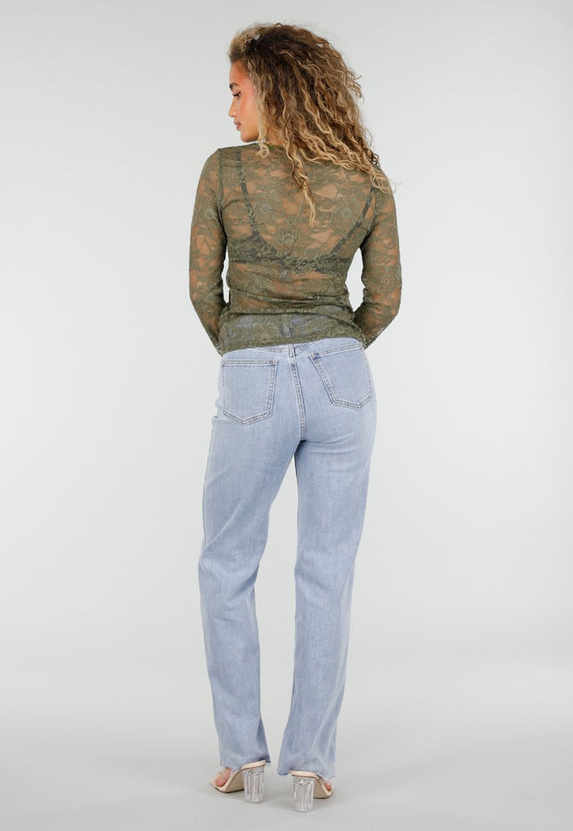 NEW110326 Groene Kanten Top met Lange Mouwen