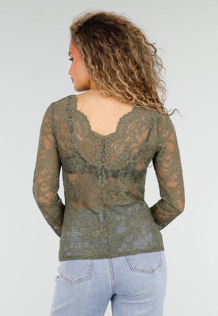 NEW110326 Groene Kanten Top met Lange Mouwen