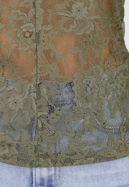 NEW110326 Groene Kanten Top met Lange Mouwen