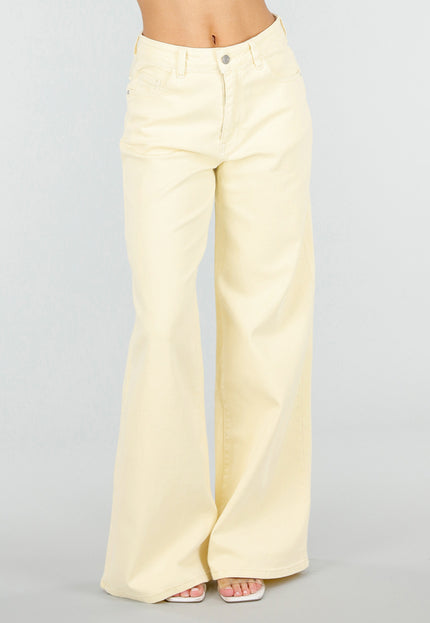 NEW110326 Lichtgele Wide Leg Jeans met High Waist
