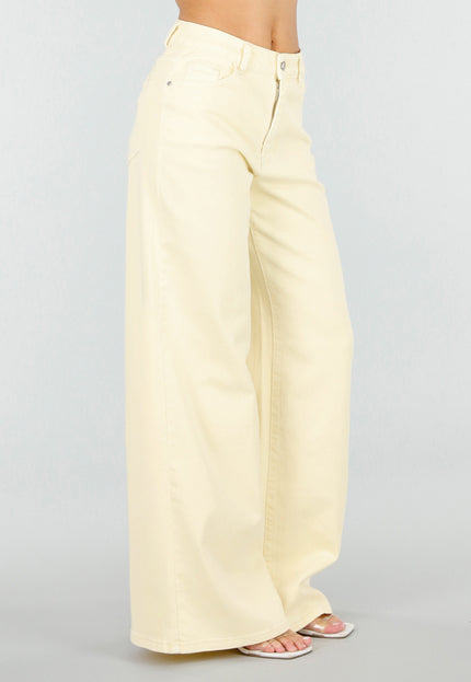 NEW110326 Lichtgele Wide Leg Jeans met High Waist