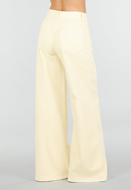 NEW110326 Lichtgele Wide Leg Jeans met High Waist