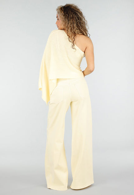 NEW110326 Lichtgele Wide Leg Jeans met High Waist