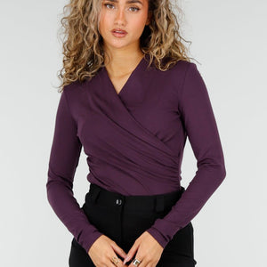NEW110326 Paarse Overslag Top met Lange Mouwen