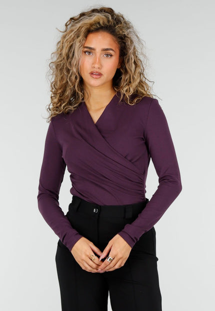 NEW110326 Paarse Overslag Top met Lange Mouwen