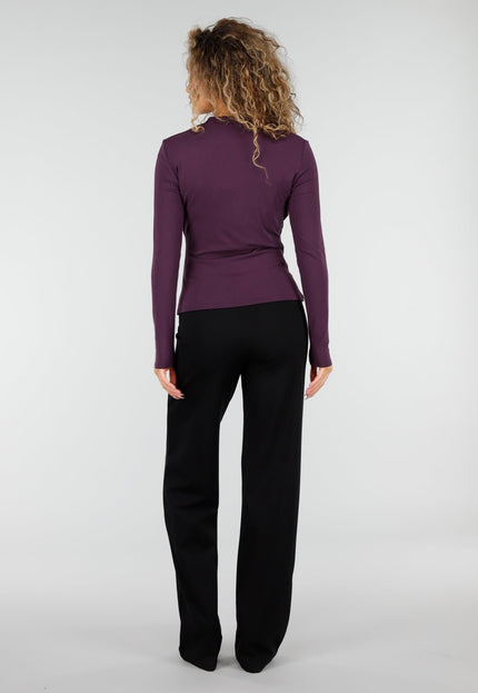 NEW110326 Paarse Overslag Top met Lange Mouwen