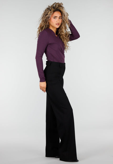 NEW110326 Paarse Overslag Top met Lange Mouwen